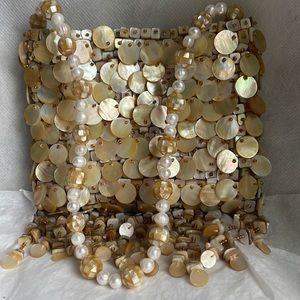 Gorgeous - gold golden genuine Pearl bag purse wedding bridal cruise beach bag